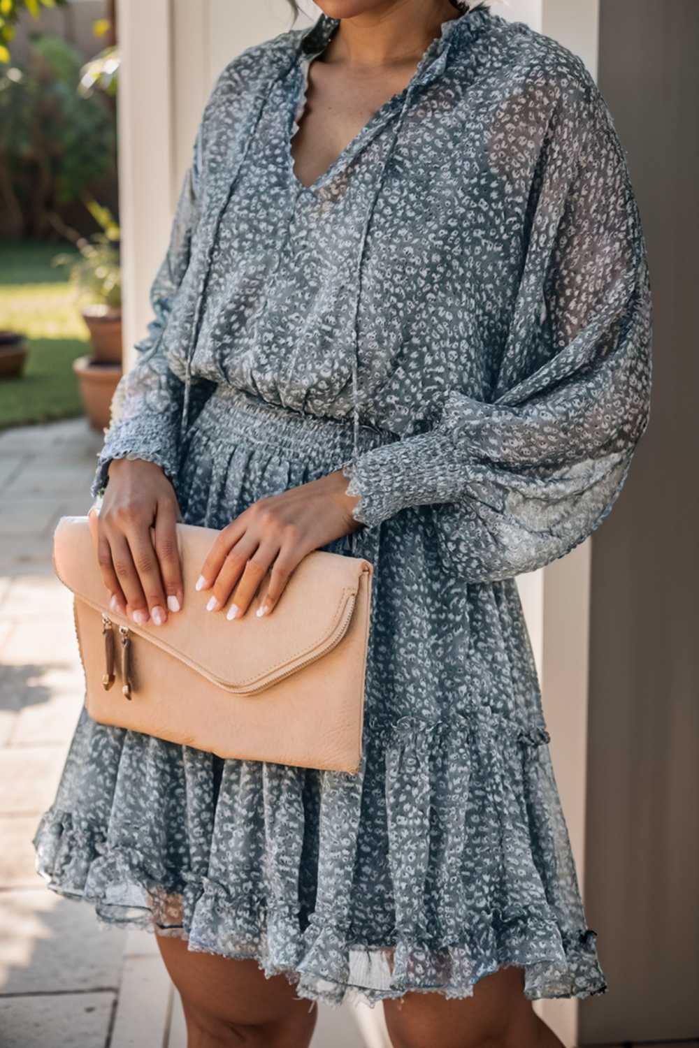 loose leopard print v neck dress drop shoulder a line closed cape paneled 105808