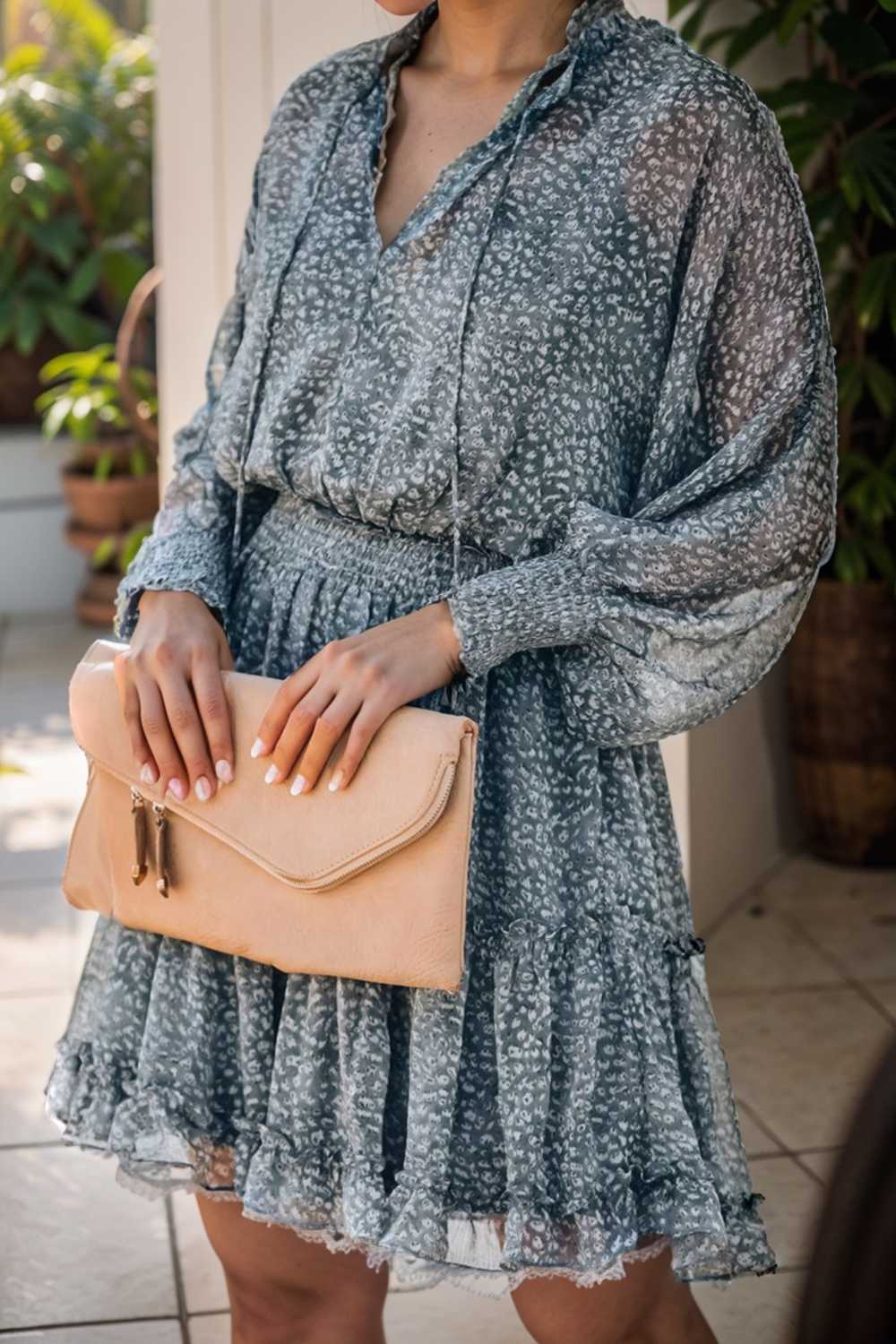 loose leopard print v neck dress drop shoulder a line closed cape paneled 105806