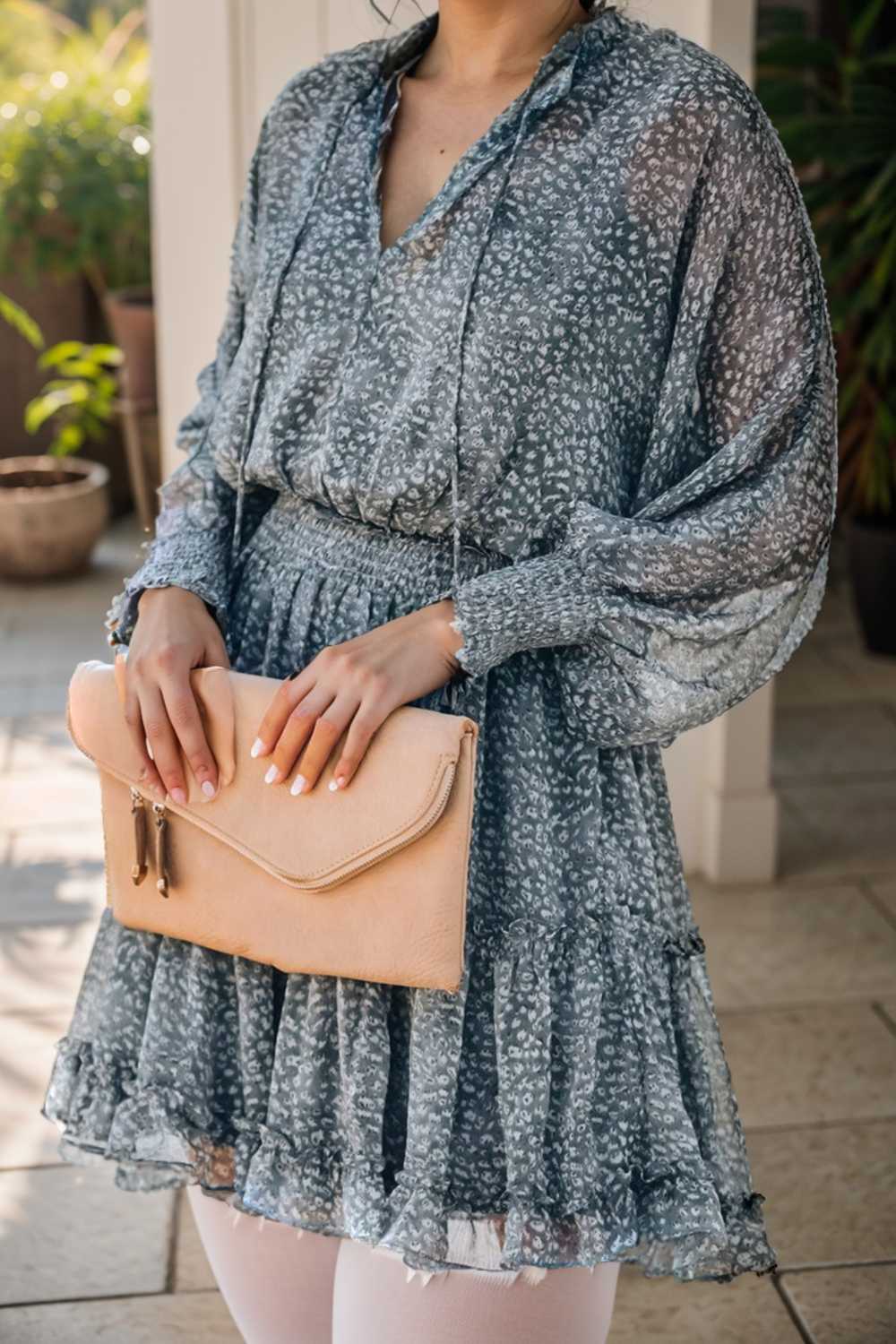 loose leopard print v neck dress drop shoulder a line closed cape paneled 105805