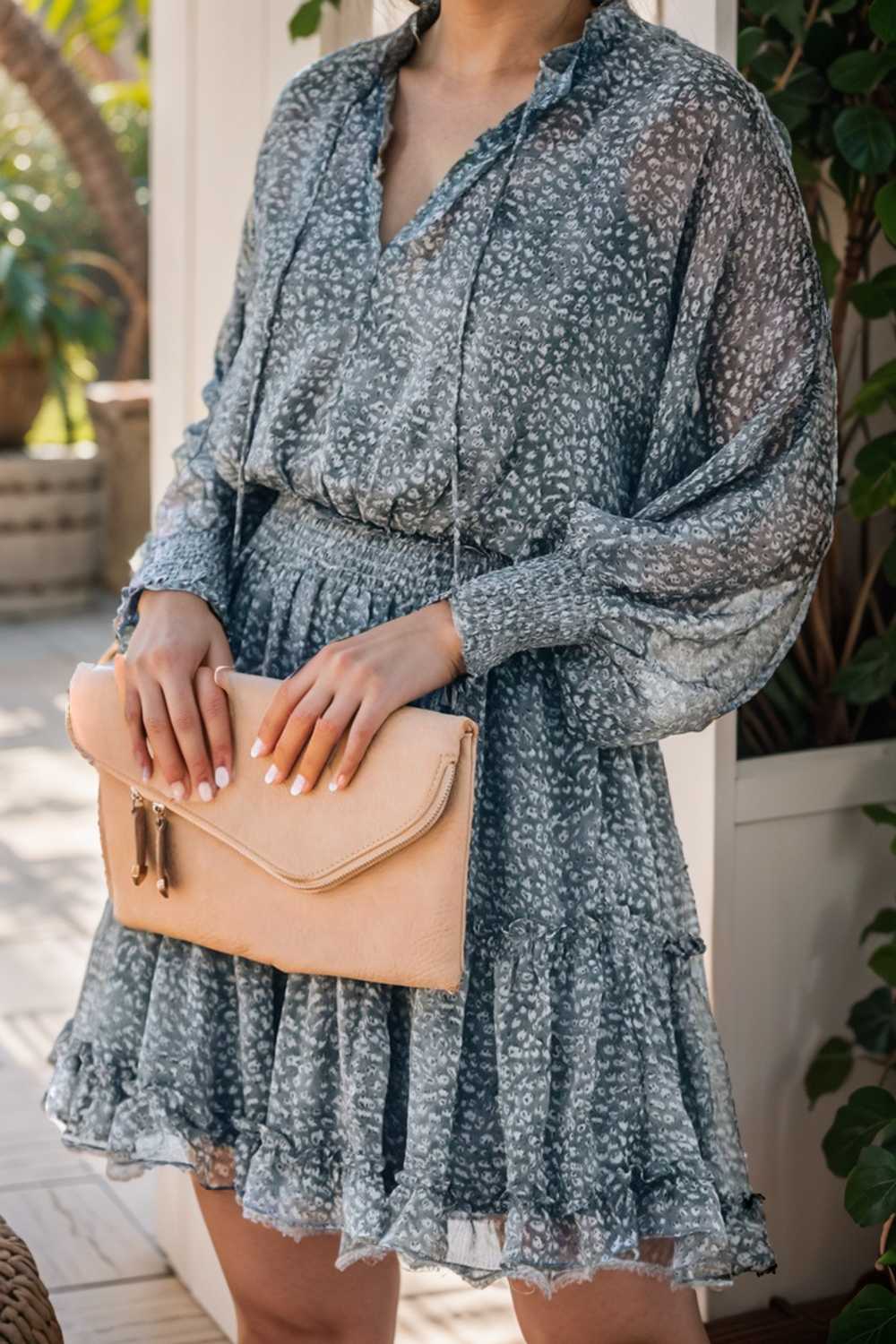 loose leopard print v neck dress drop shoulder a line closed cape paneled 105800