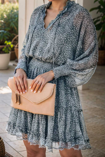 loose leopard print v neck dress drop shoulder a line closed cape paneled 108568