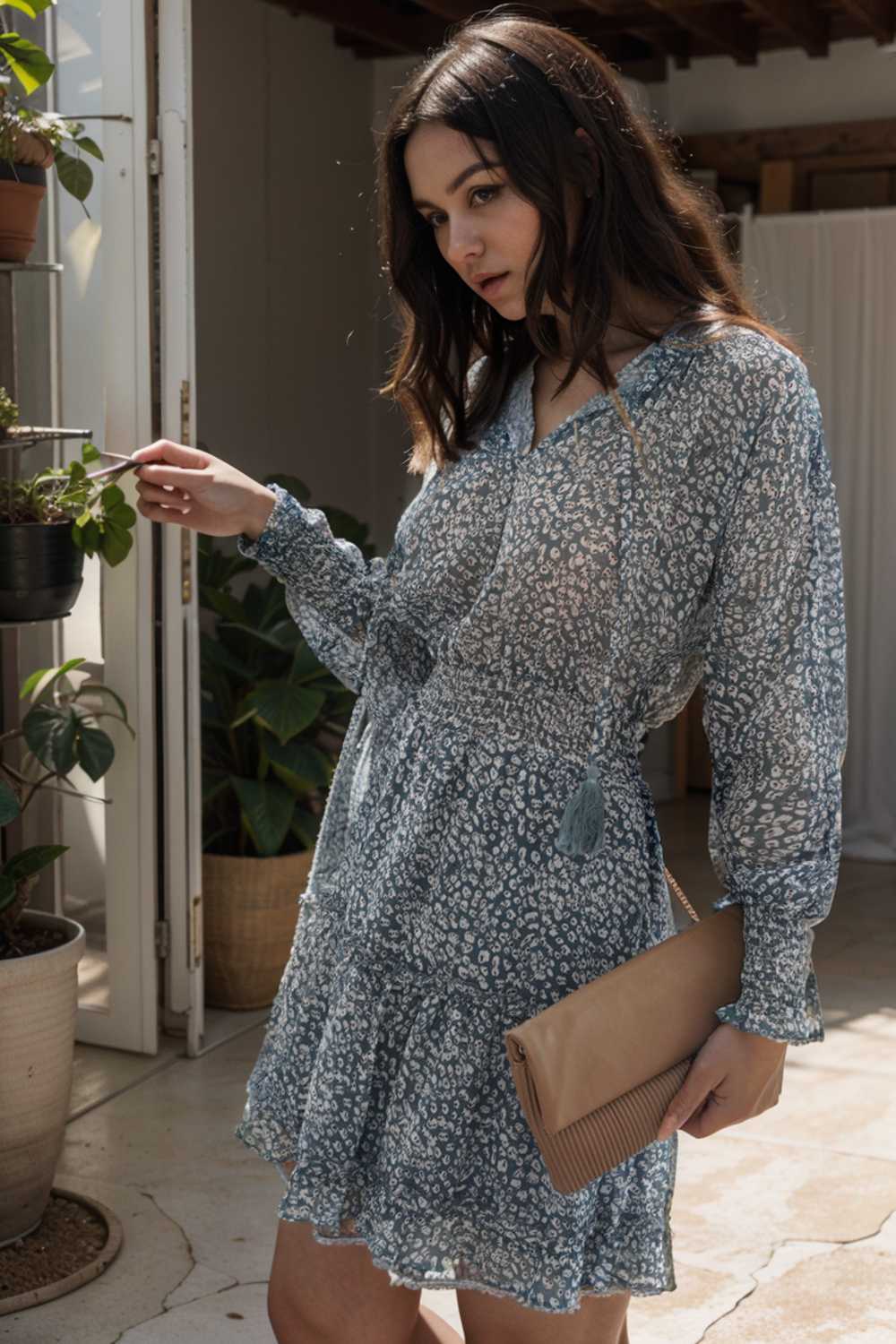 loose leopard print v neck dress drop shoulder a line closed cape paneled 105797