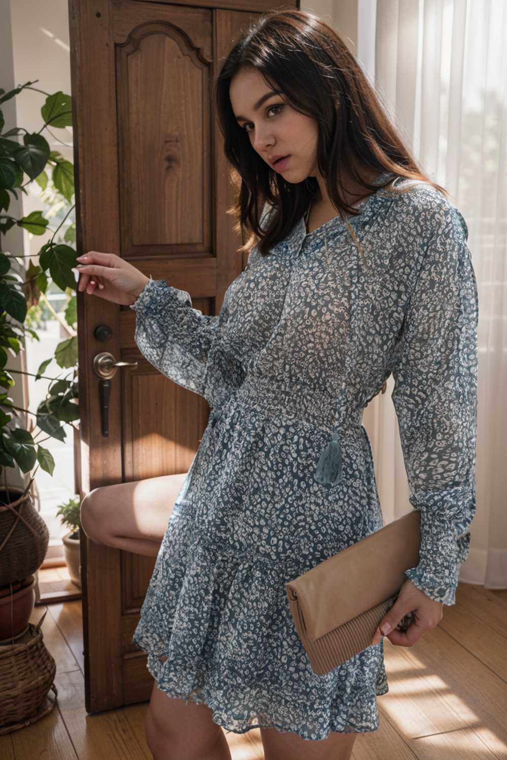loose leopard print v neck dress drop shoulder a line closed cape paneled 108074