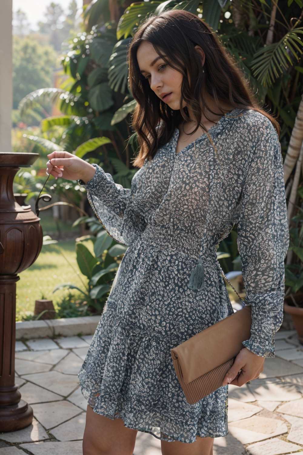 loose leopard print v neck dress drop shoulder a line closed cape paneled 131714