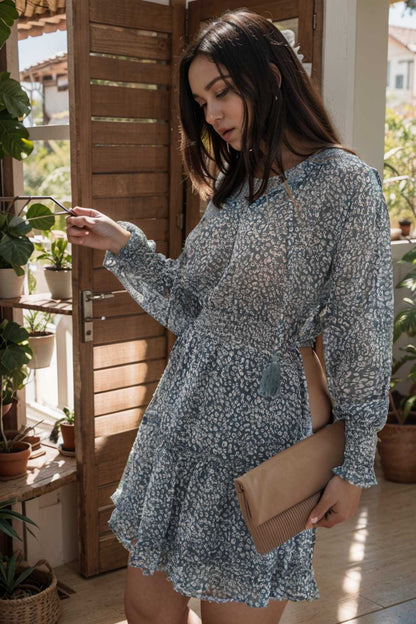 loose leopard print v neck dress drop shoulder a line closed cape paneled 125672