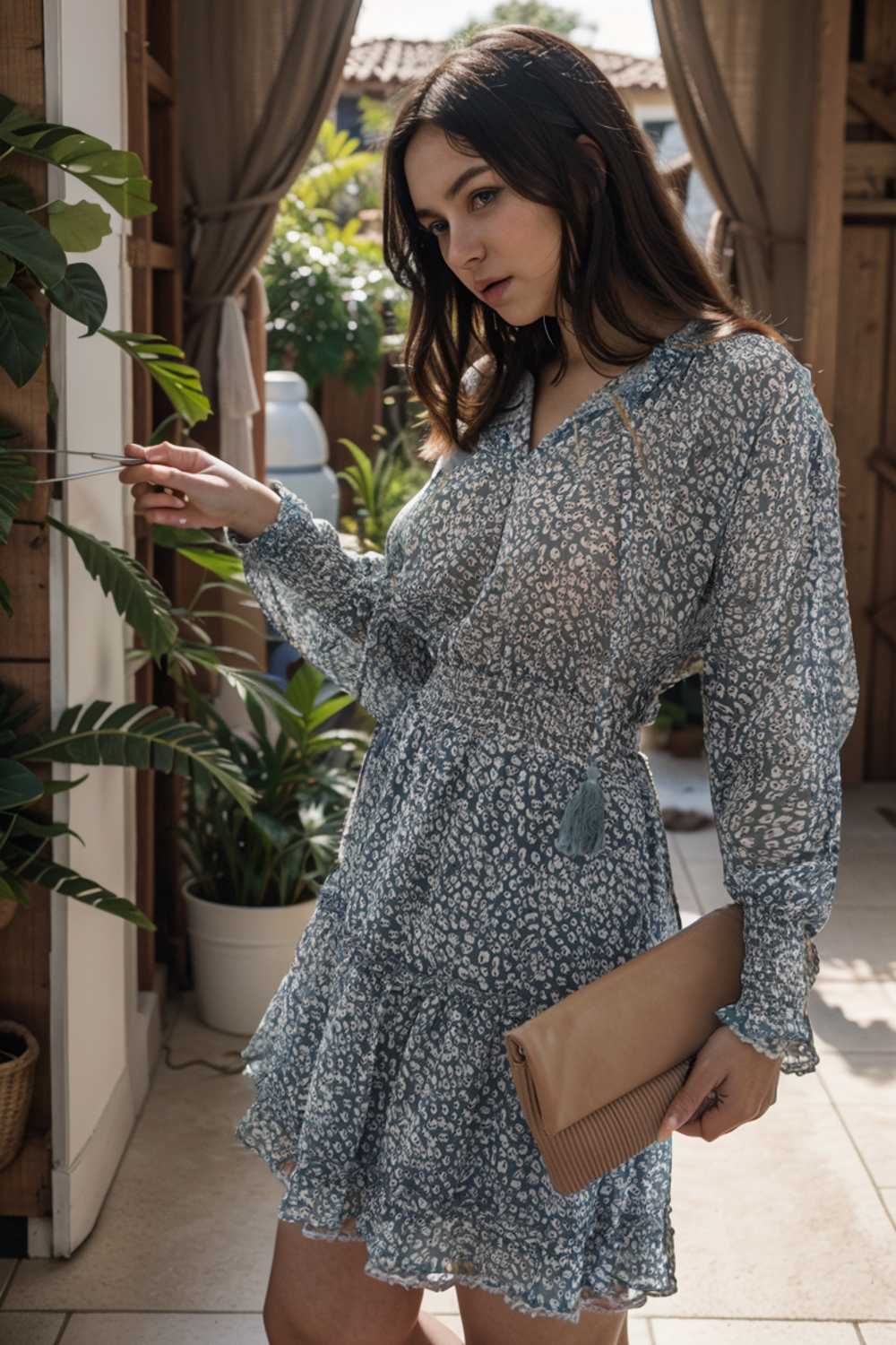 loose leopard print v neck dress drop shoulder a line closed cape paneled 131713