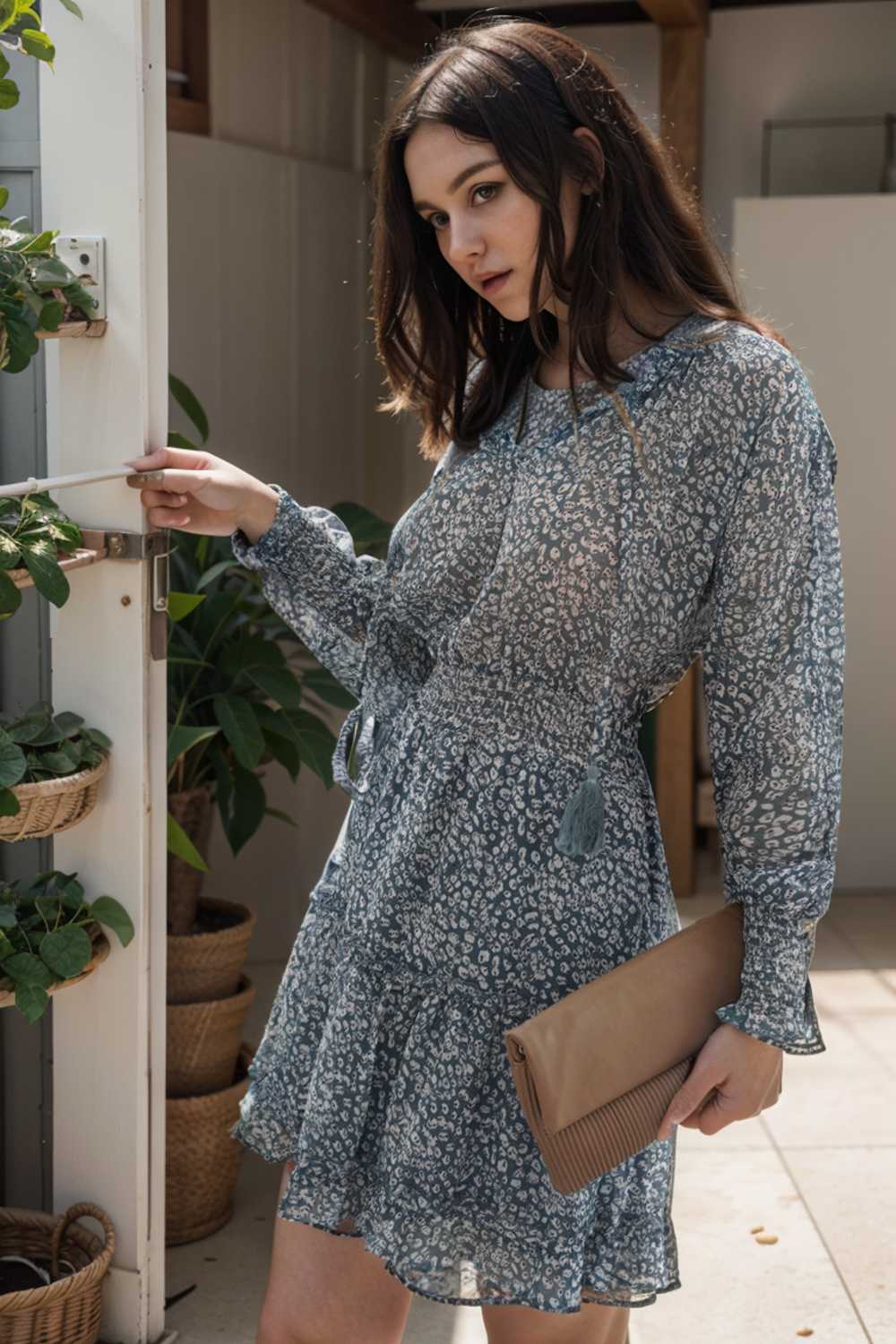 loose leopard print v neck dress drop shoulder a line closed cape paneled 131711