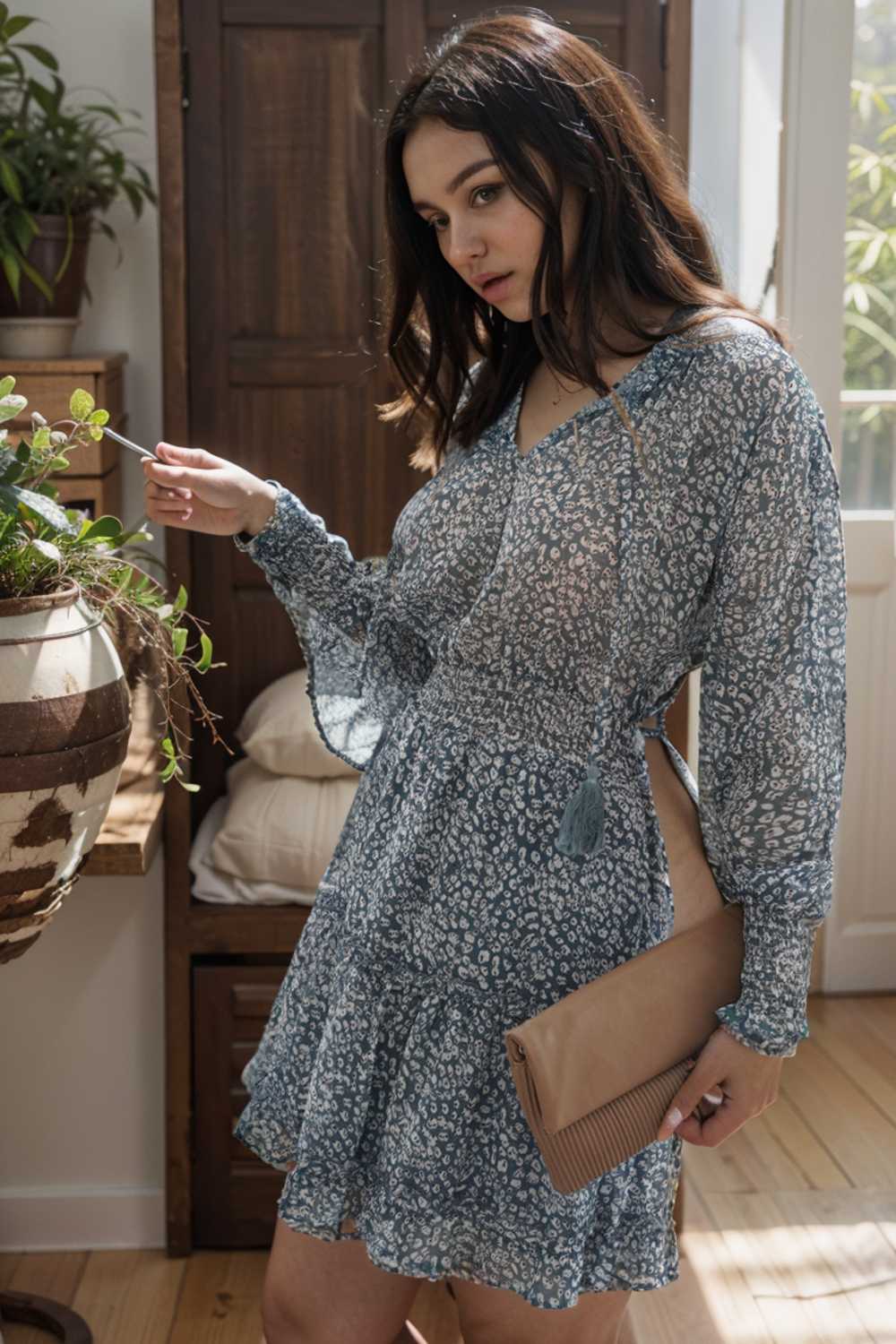 loose leopard print v neck dress drop shoulder a line closed cape paneled 105792
