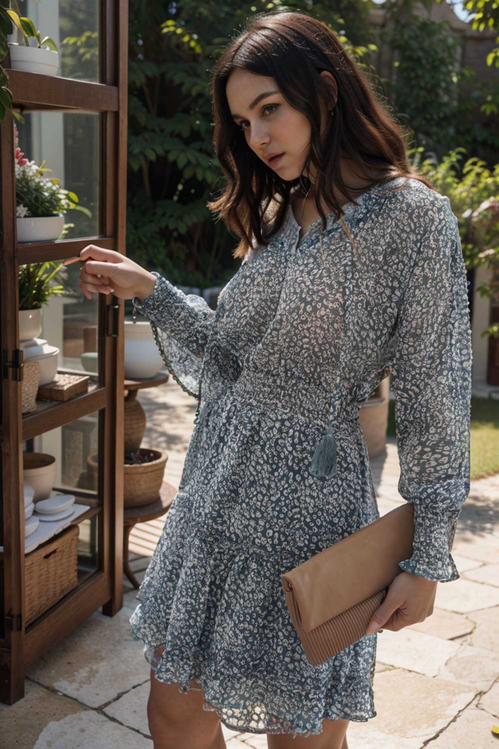 loose leopard print v neck dress drop shoulder a line closed cape paneled 131708