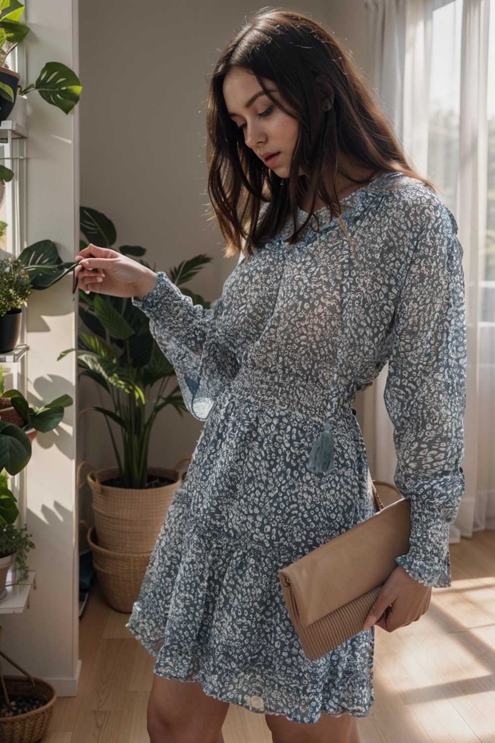 loose leopard print v neck dress drop shoulder a line closed cape paneled 105790