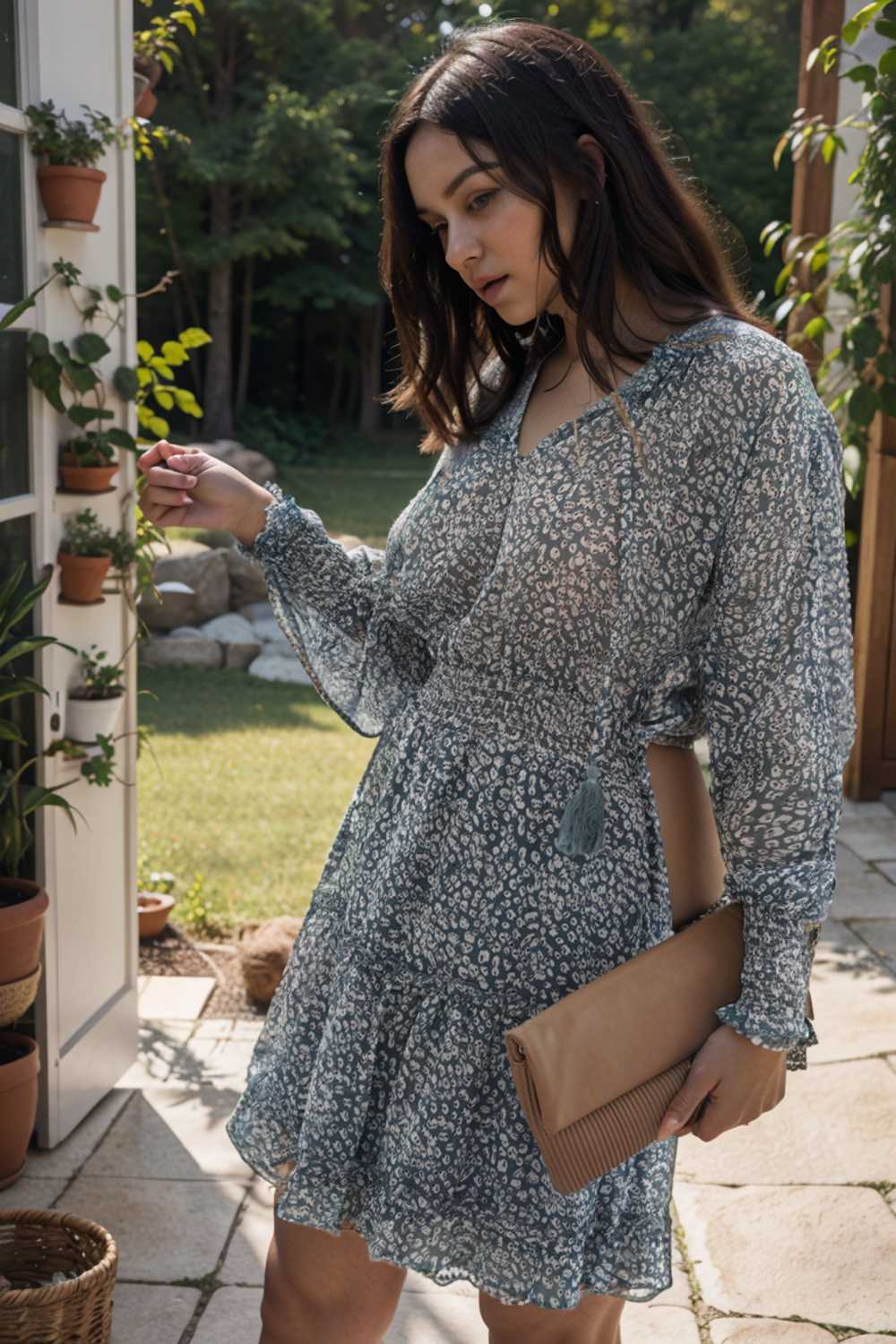 loose leopard print v neck dress drop shoulder a line closed cape paneled 131707