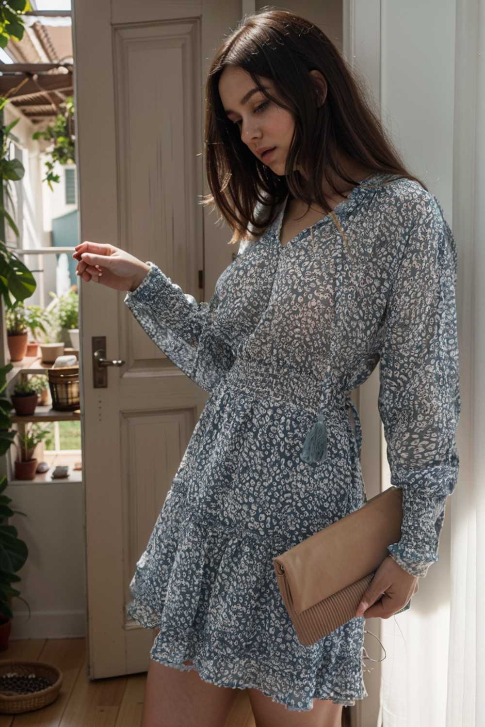 loose leopard print v neck dress drop shoulder a line closed cape paneled 131705