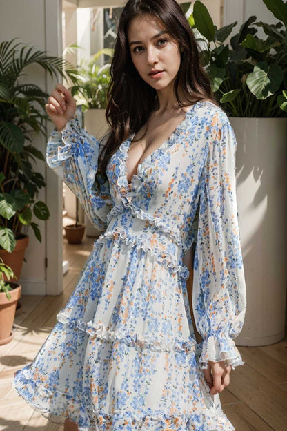 loose leopard print v neck dress drop shoulder a line closed cape paneled 109317