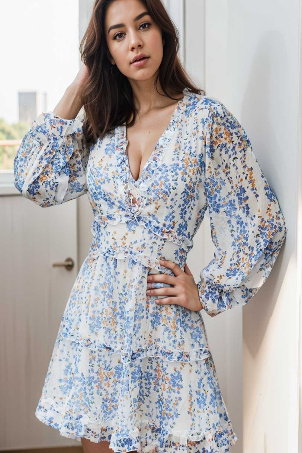 loose leopard print v neck dress drop shoulder a line closed cape paneled 131870