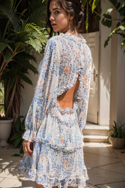 loose leopard print v neck dress drop shoulder a line closed cape paneled 108196