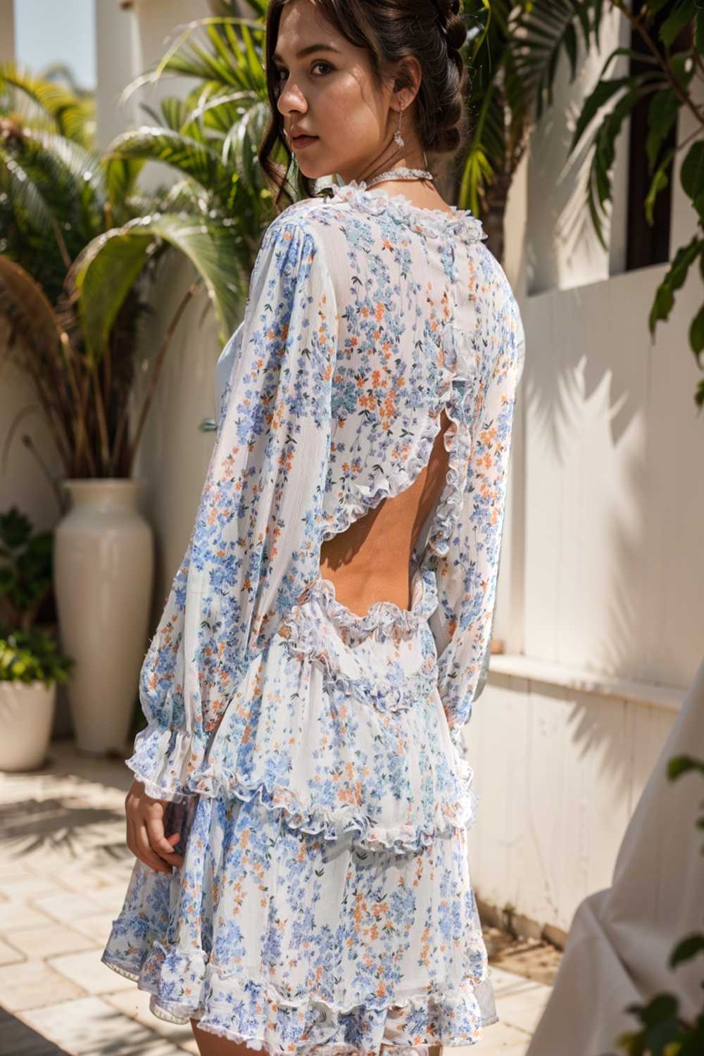 loose leopard print v neck dress drop shoulder a line closed cape paneled 110049