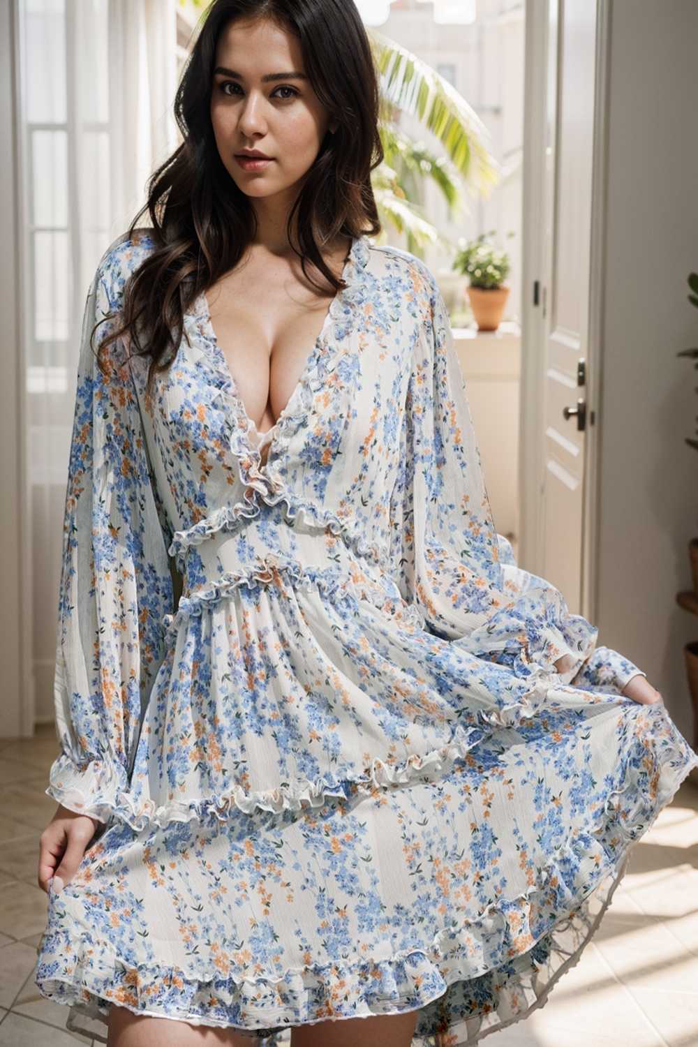 loose leopard print v neck dress drop shoulder a line closed cape paneled 106992