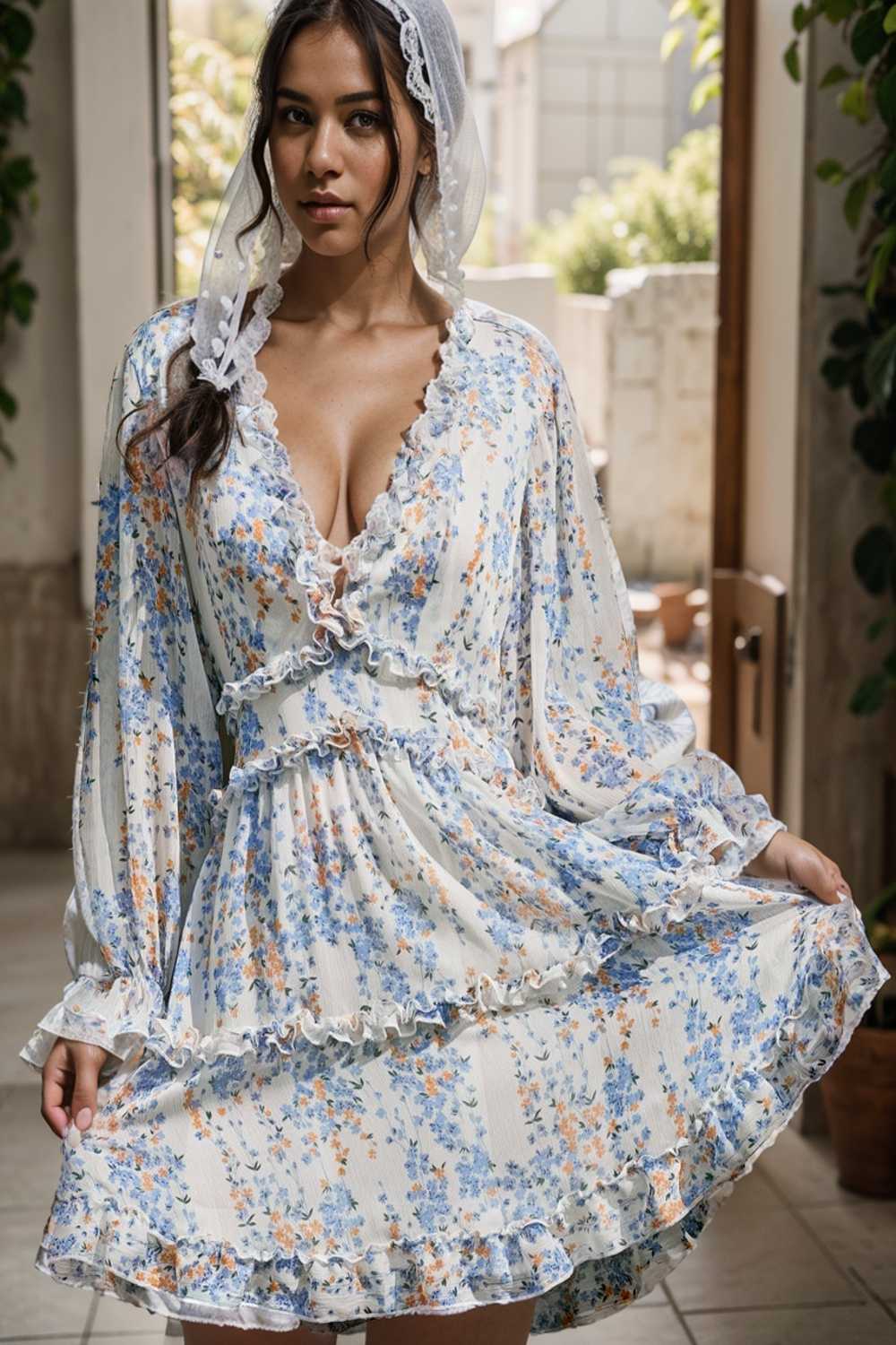loose leopard print v neck dress drop shoulder a line closed cape paneled 106991
