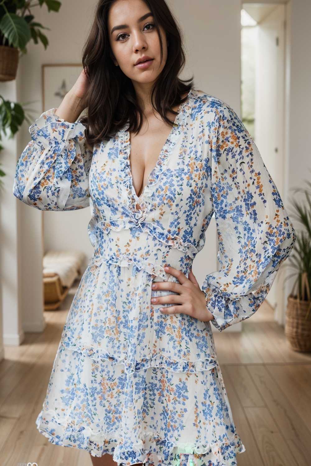 loose leopard print v neck dress drop shoulder a line closed cape paneled 106937