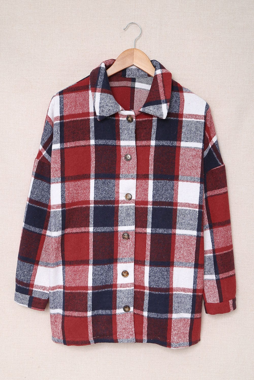 Loose Plaid Flannel Wool Lapel Coat