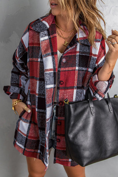 Loose Plaid Flannel Wool Lapel Coat