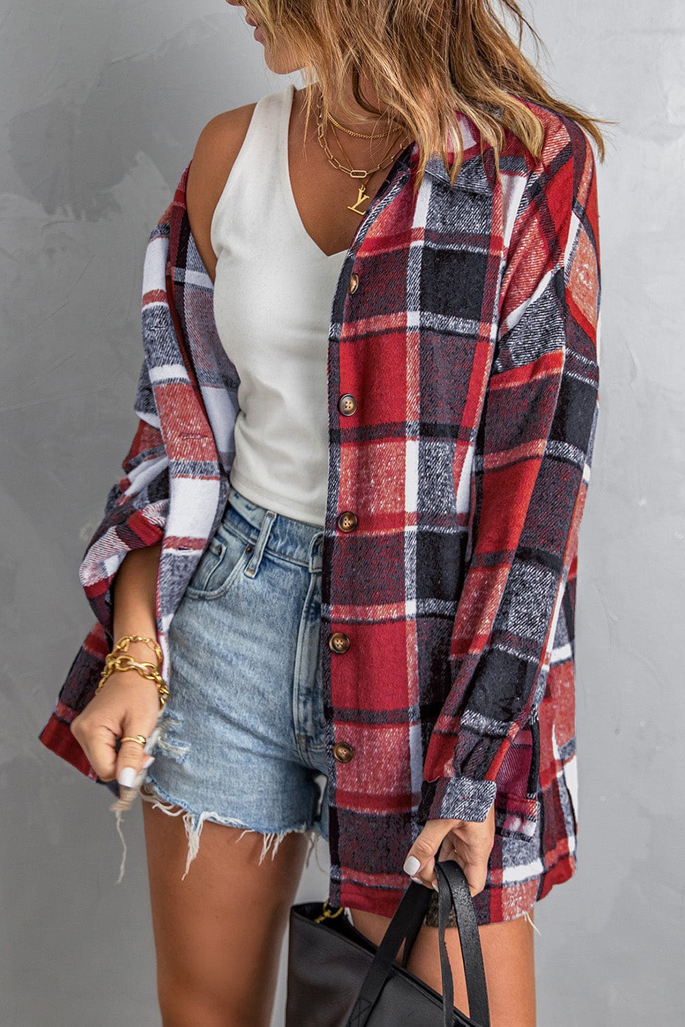 Loose Plaid Flannel Wool Lapel Coat