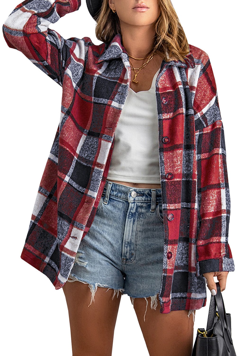 Loose Plaid Flannel Wool Lapel Coat