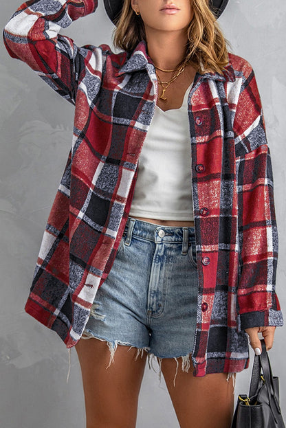 Loose Plaid Flannel Wool Lapel Coat