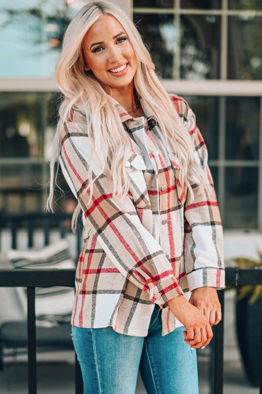 Loose Plaid Flannel Wool Lapel Coat