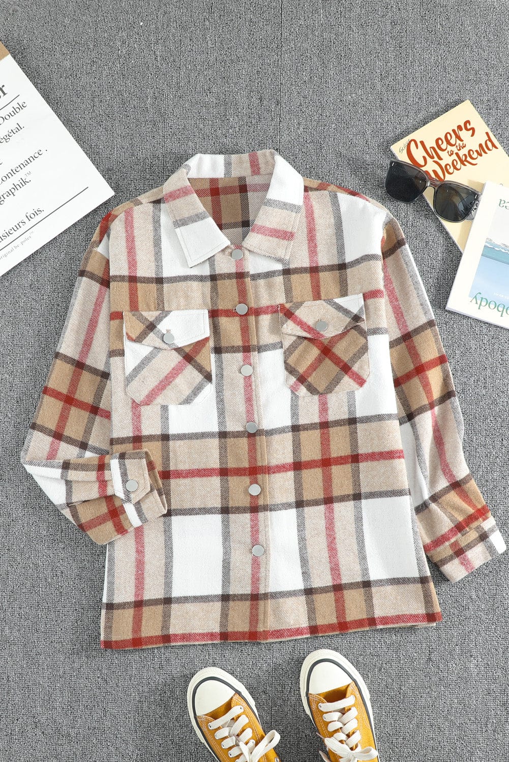 Loose Plaid Flannel Wool Lapel Coat