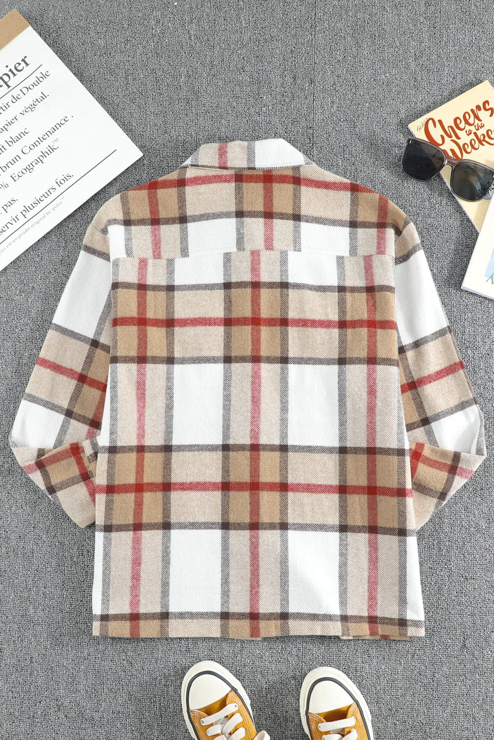 Loose Plaid Flannel Wool Lapel Coat