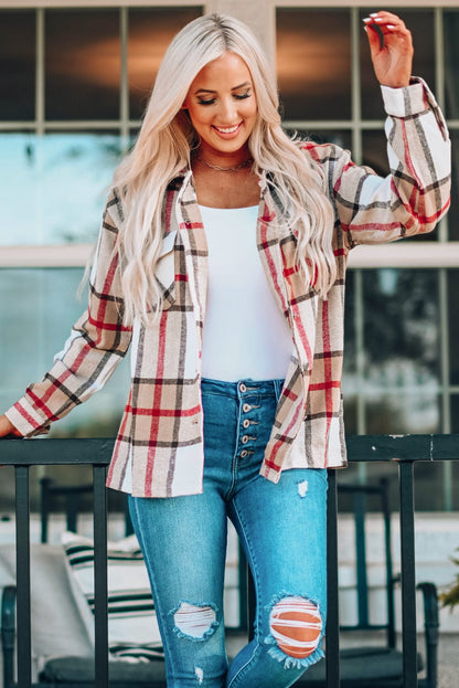 Loose Plaid Flannel Wool Lapel Coat