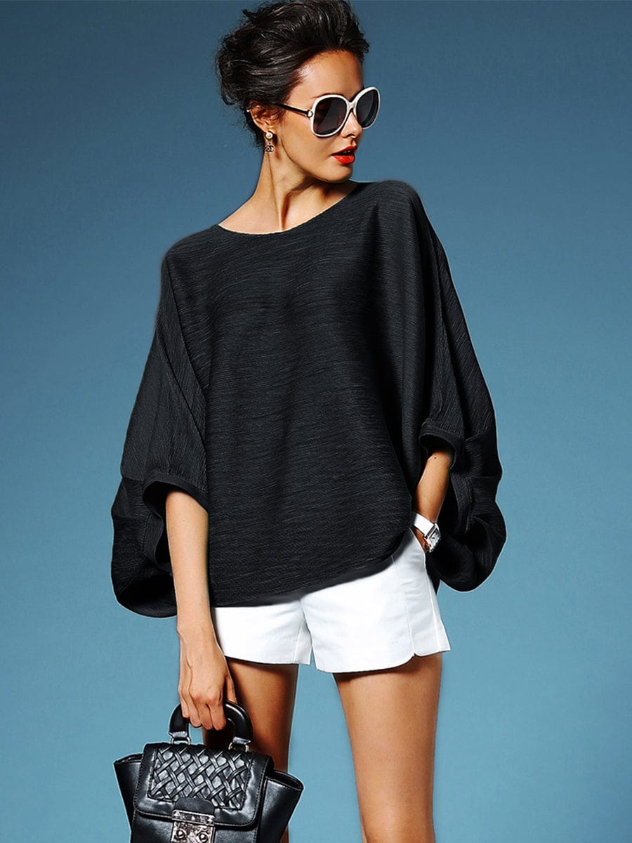 Loose Pleated Dolman Sleeves Tunic Tee