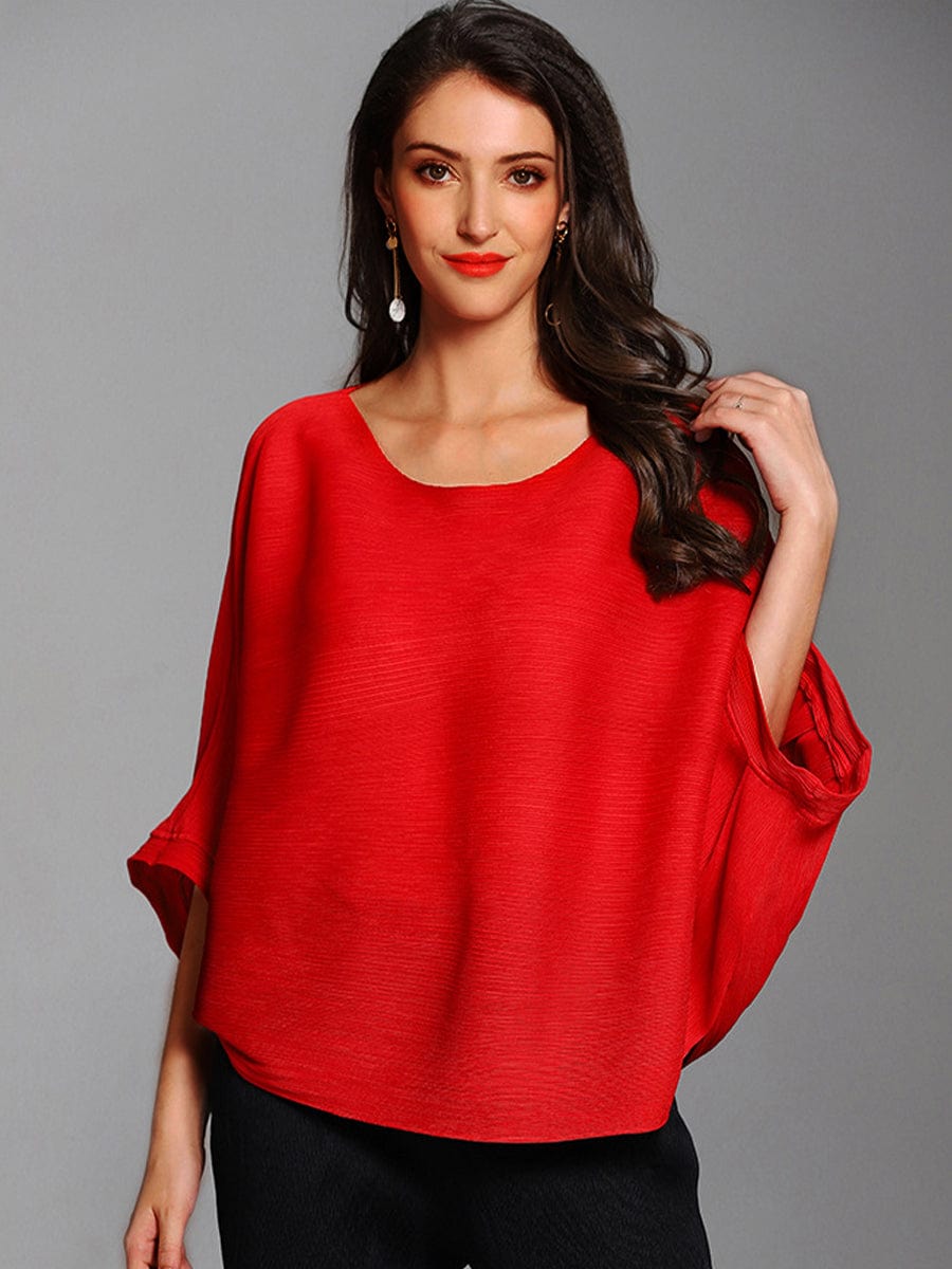 Loose Pleated Dolman Sleeves Tunic Tee