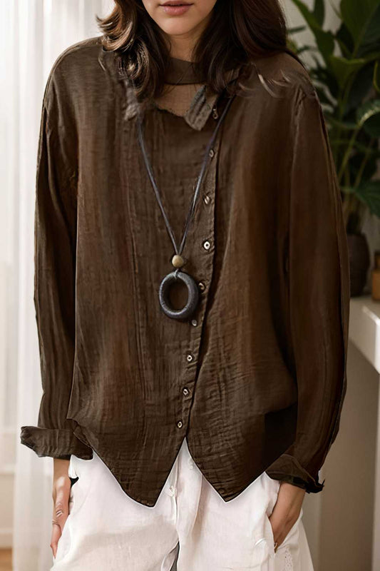 loose solid buttons long sleeves blouses 104833