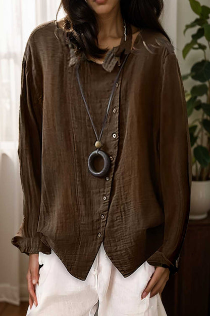 loose solid buttons long sleeves blouses 112000