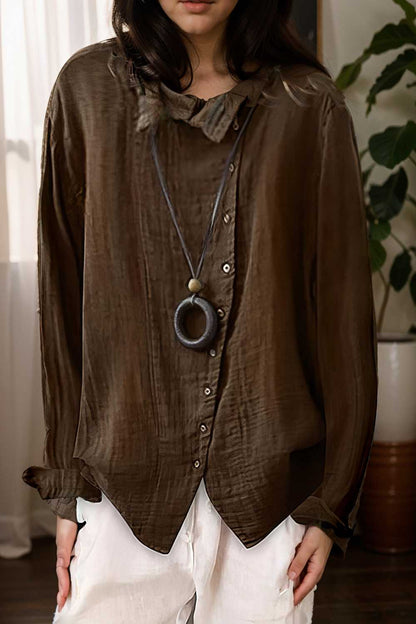 loose solid buttons long sleeves blouses 111999