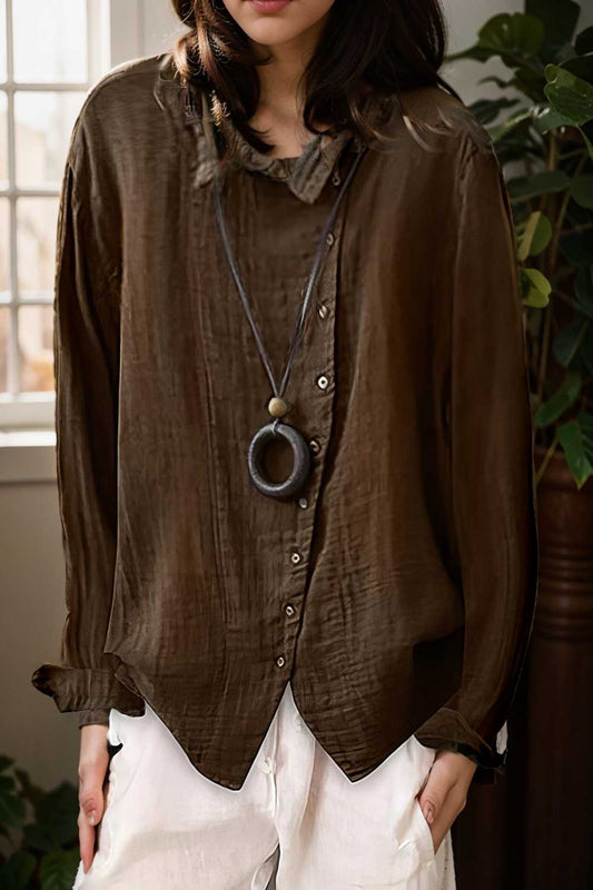 loose solid buttons long sleeves blouses 111017