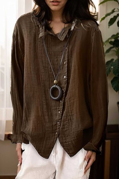 loose solid buttons long sleeves blouses 111998