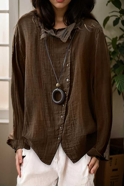 loose solid buttons long sleeves blouses 110822