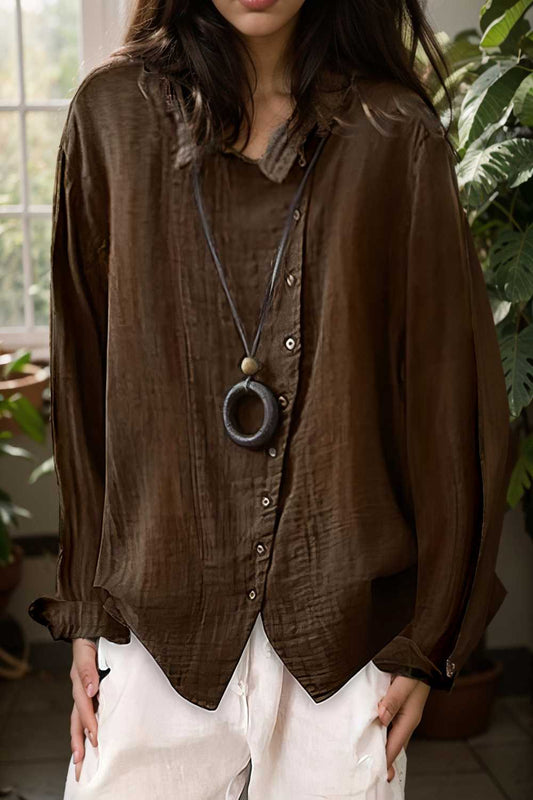 loose solid buttons long sleeves blouses 108557