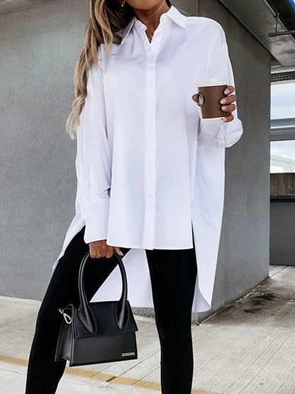 Women's Shirt Dress Casual Dress Mini Dress Outdoor Daily Vacation Cotton Fashion Modern Shirt Collar Button Split Long Sleeve Fall Winter 2023 Loose Fit Black White Blue Pure Color XS S M L XL