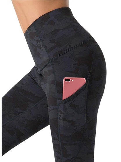 Women's Yoga Pants Side Pockets Tummy Control Butt Lift Quick Dry High Waist Yoga Fitness Gym Workout Leggings Bottoms Camo / Camouflage Black Army Green Dark Gray Spandex Winter Sports Activewear - LuckyFash™