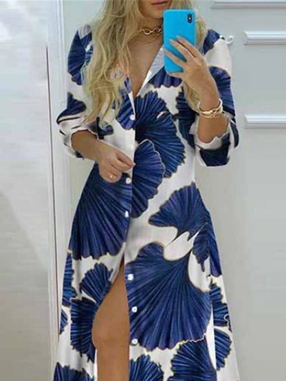 Women's Shirt Dress Casual Dress Floral Print Shirt Collar Long Dress Maxi Dress Vacation Long Sleeve Summer Spring