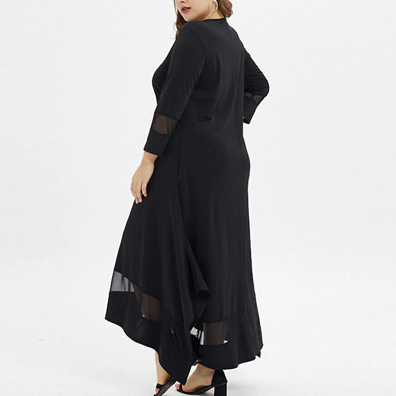 Women‘s Plus Size Curve Casual Dress Pure Color Crew Neck 3/4 Length Sleeve Spring Fall Casual Maxi long Dress Daily Vacation Dress Black Dress