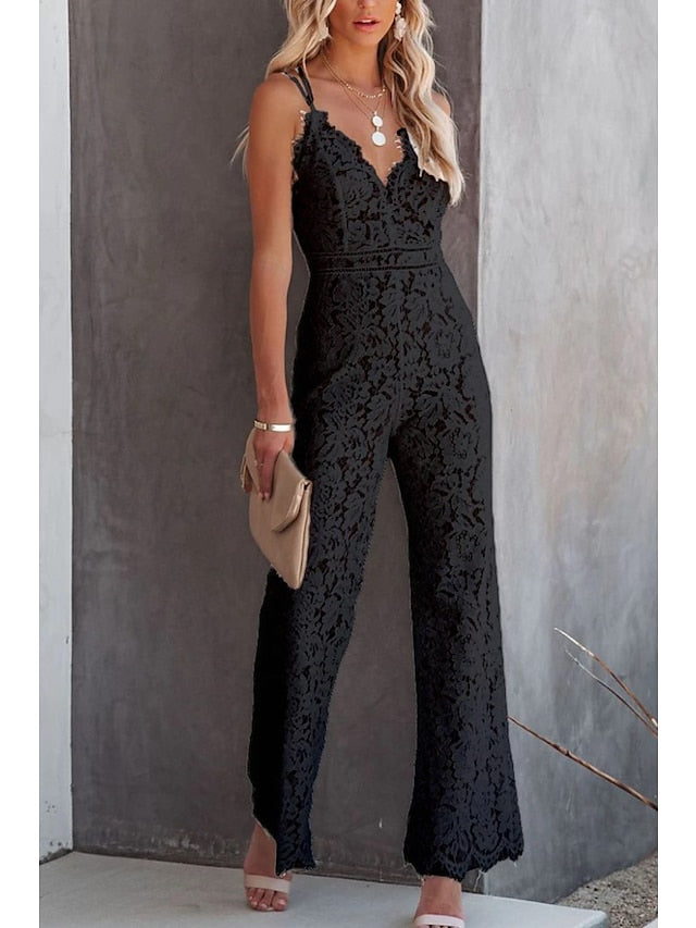 Womenâ€˜s Casual Party Street Holiday Deep V 2023 White Black Wine Jumpsuit Solid Color Zipper - LuckyFash™