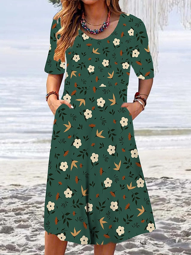 Women's Casual Dress Summer Dress Print Dress Graphic Polka Dot Print Crew Neck Midi Dress Fashion Modern Daily Holiday Short Sleeve Regular Fit Black Yellow Cream Summer Spring S M L XL XXL - LuckyFash™