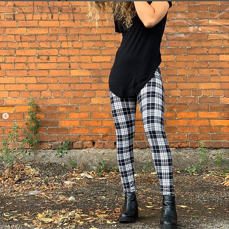 Women's Tights Normal Polyester Plaid Checkered Black Red Fashion Mid Waist Ankle-Length Casual Weekend Summer Spring &  Fall