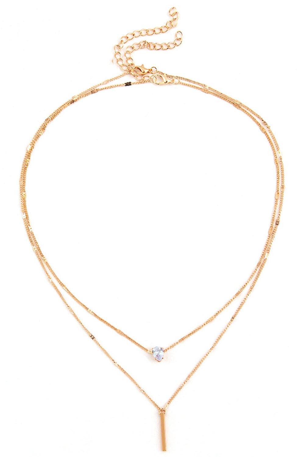 Luxurious Double-Layered Gold Rhinestone Pendant Necklace