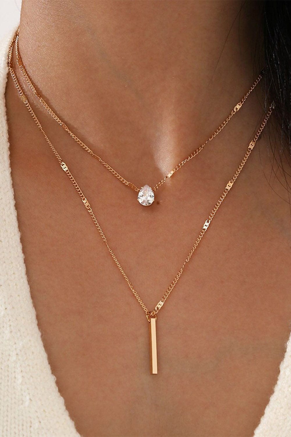 Luxurious Double-Layered Gold Rhinestone Pendant Necklace